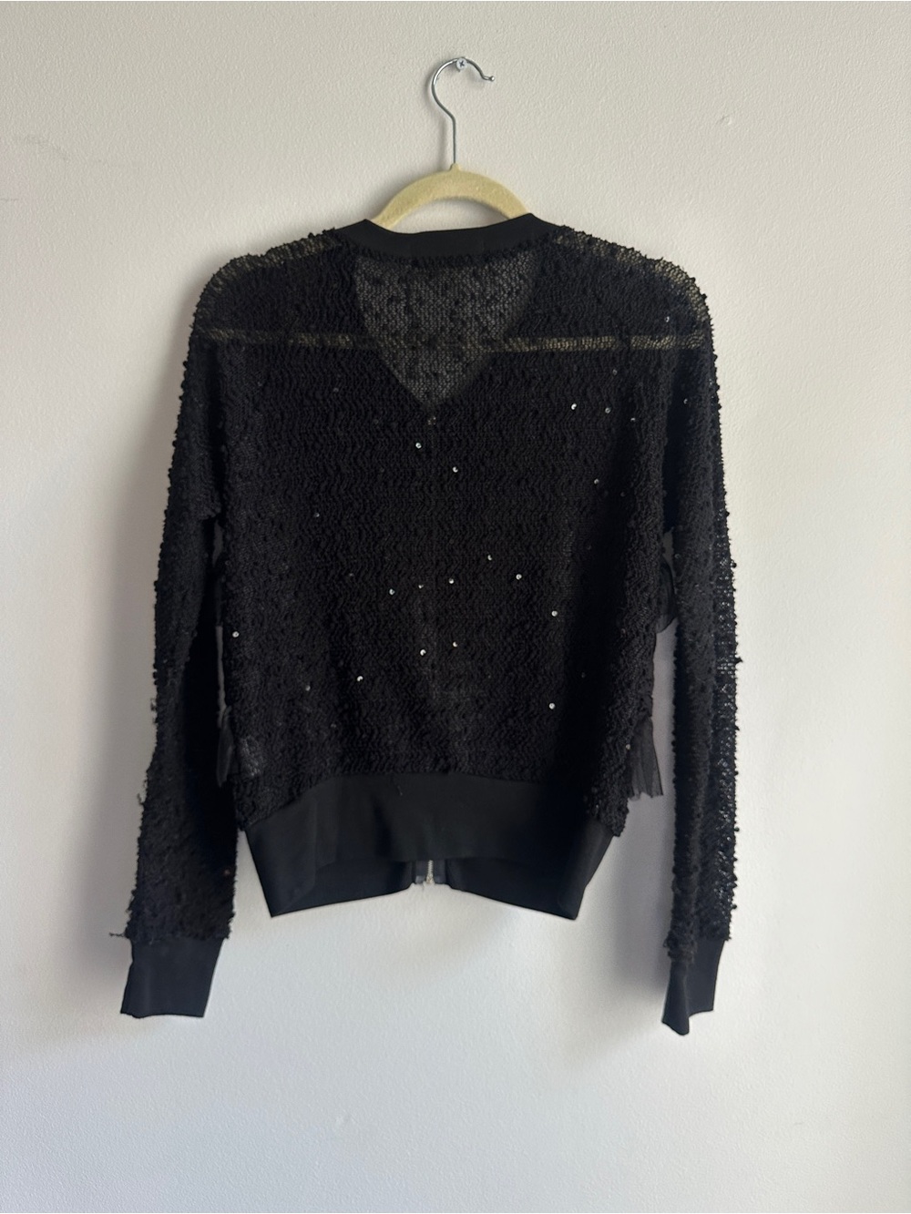 Black Ruffled Zip-Front Cardigan Jacket - Picture 4 of 4